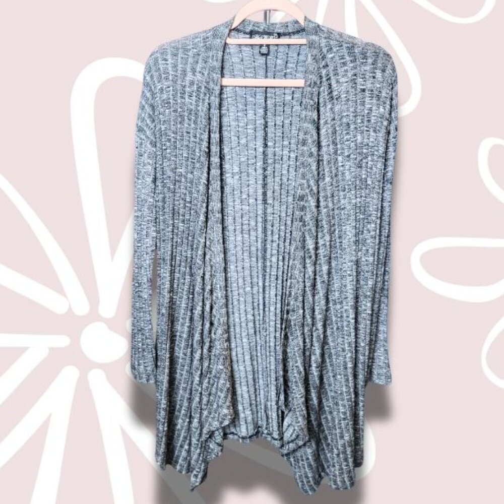 13.$3-M-MY BELLE Open Front Waterfall Cardigan Grey Heather Wide Rib